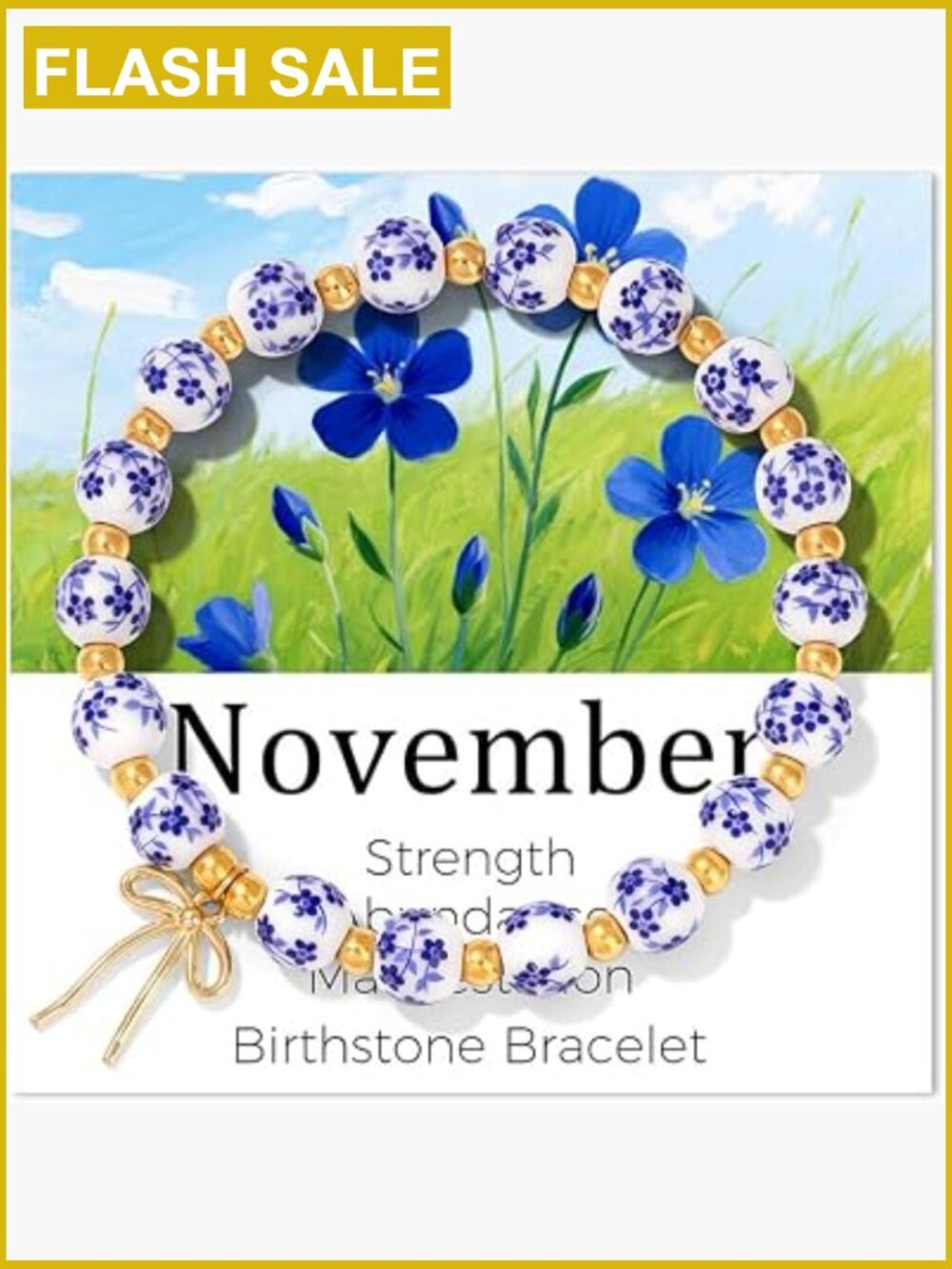 Vintage Birth Flower Charm Bracelet Stretchable Beaded Jewelry Gift